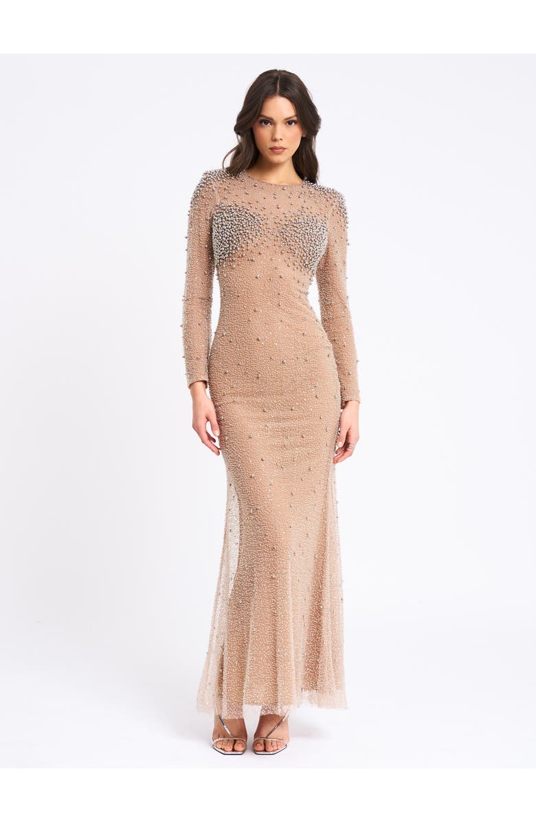 Miss Circle Rita Embroidered Mesh Silver Beaded Mermaid Gown, Alternate, color, 