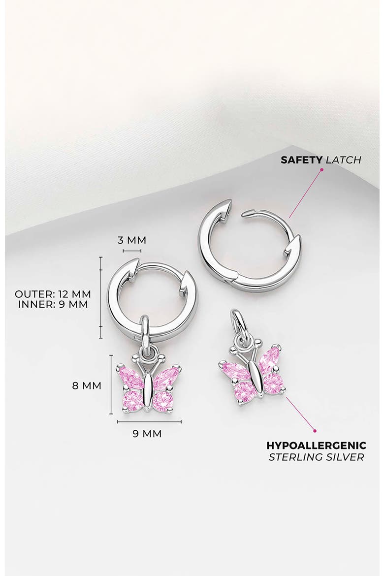 Cubic Zirconia Butterfly Dangle Hoop Earrings, Alternate, color, Pink