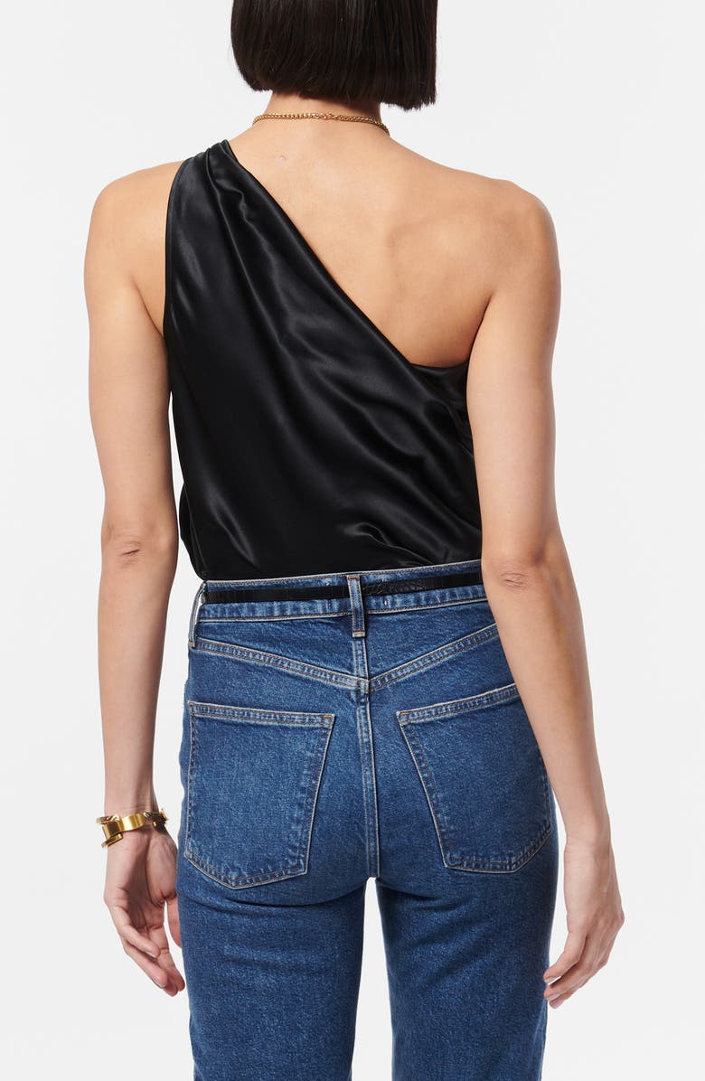 CAMI NYC One-Shoulder Stretch Silk Bodysuit, Alternate, color, Black