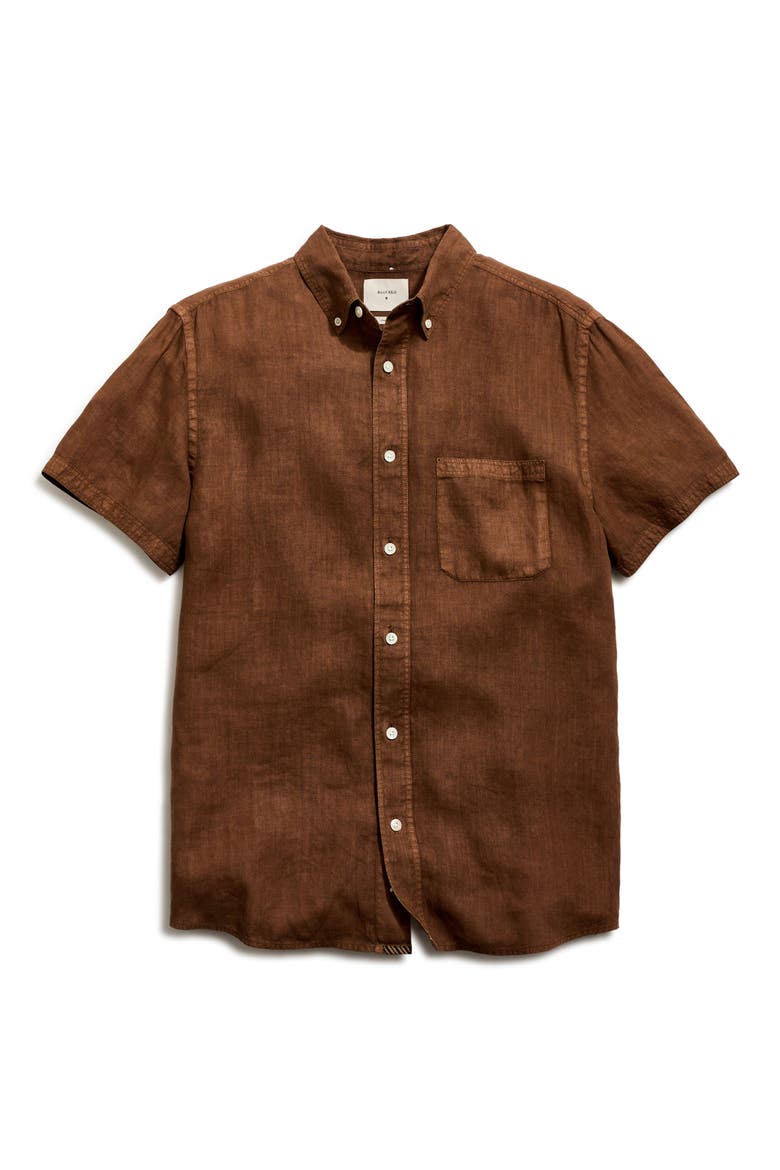 Tuscumbia Short Sleeve Linen Button-Down Shirt, Alternate, color, OAK BROWN