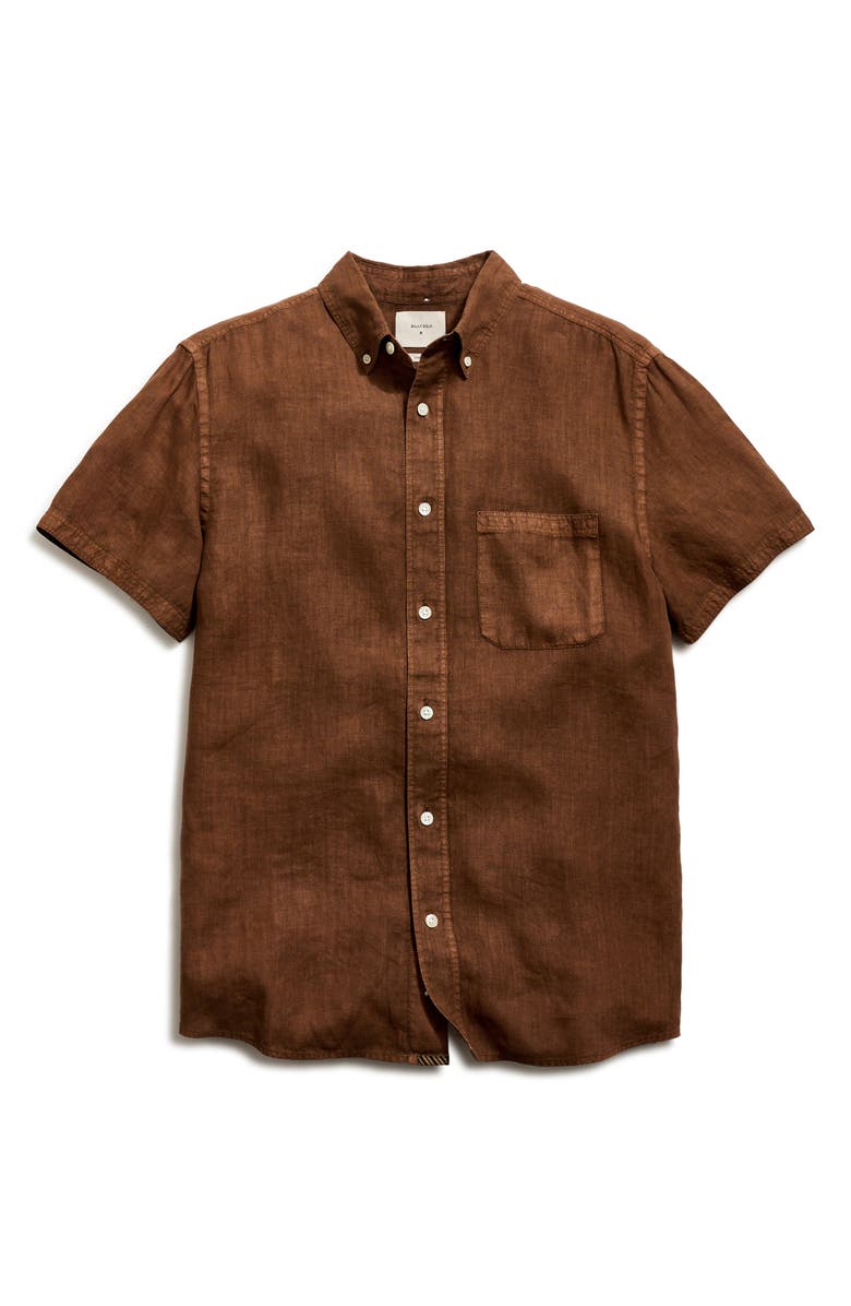 Billy Reid Tuscumbia Short Sleeve Linen Button-Down Shirt, Alternate, color, Oak Brown