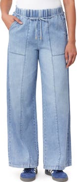 Kensie Drapey High Waist Tie Wide Leg Jeans