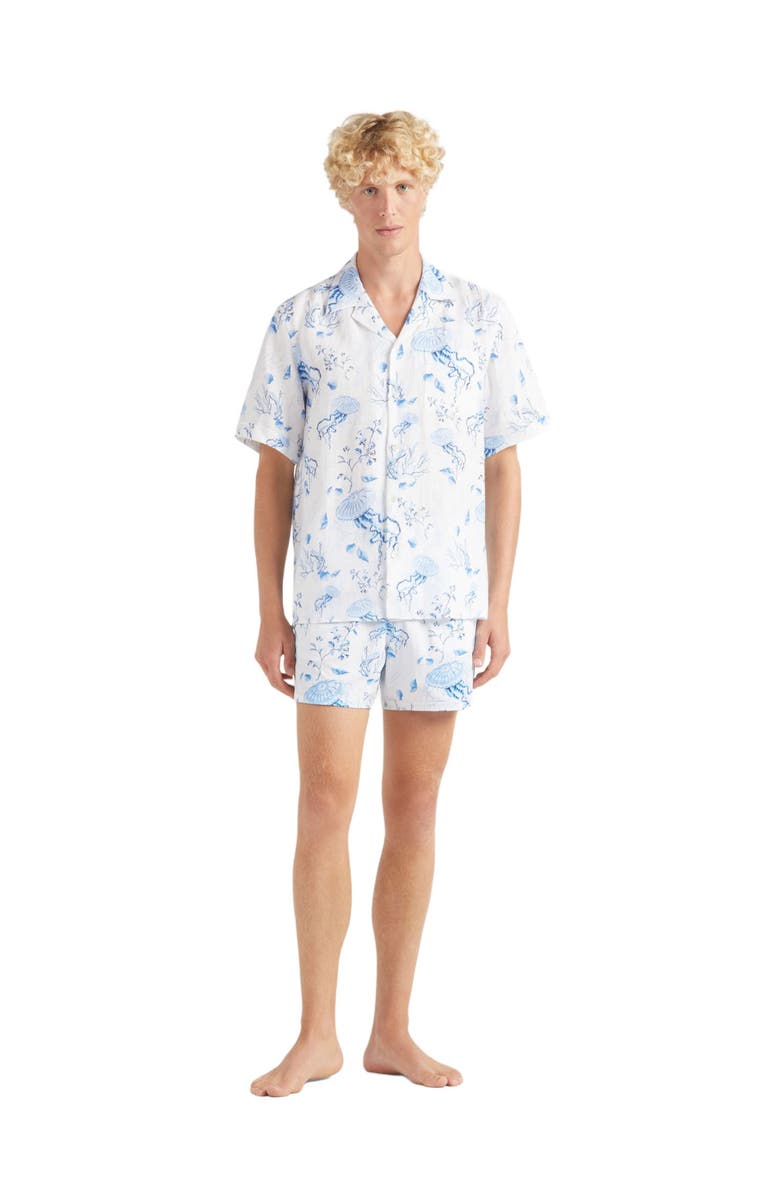 Vilebrequin Bowling Linen Shirt Medusa and Shells, Alternate, color, White