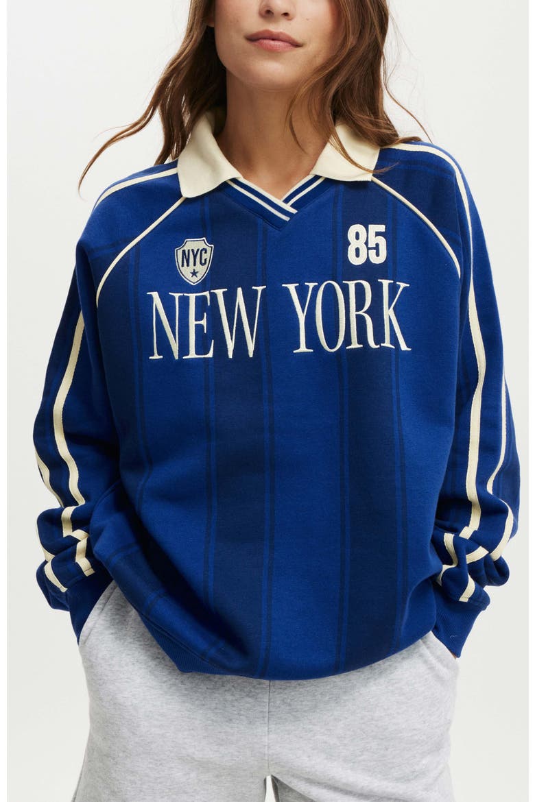 Sporty Polo Sweatshirt, Main, color, New York Marine Blue Lemon