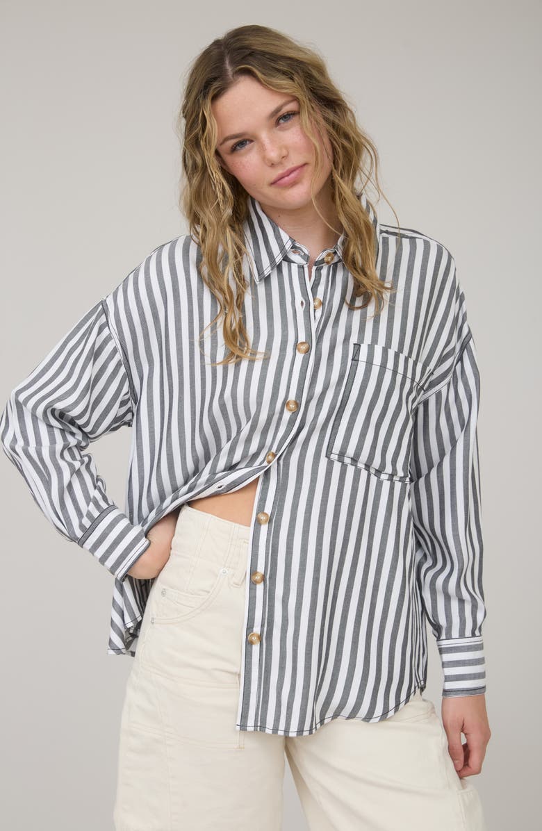 Blu Pepper Stripe Button Down Top, Alternate, color, Black