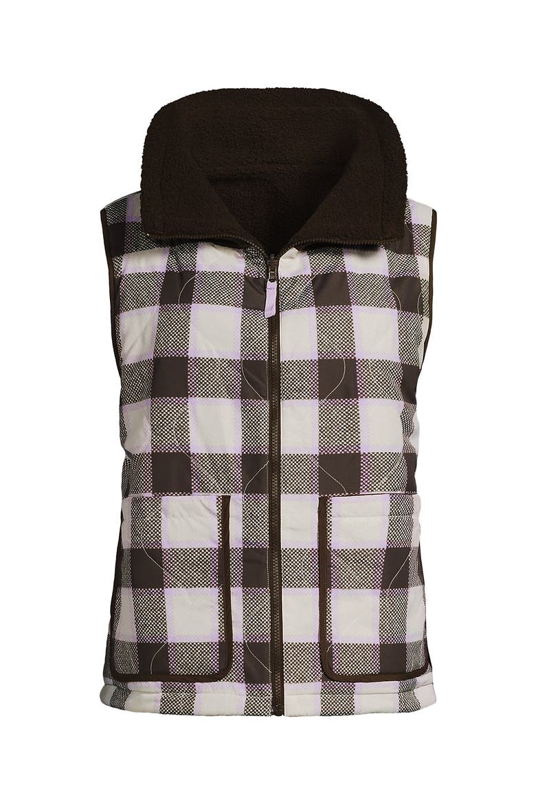 High Pile Fleece Reversible Mixed Media Vest, Alternate, color, Rich Coffee/Brown Check