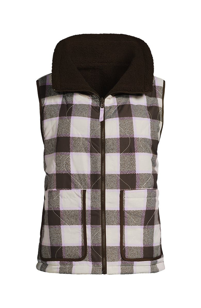 Lands' End High Pile Fleece Reversible Mixed Media Vest, Alternate, color, Rich Coffee/Brown Check