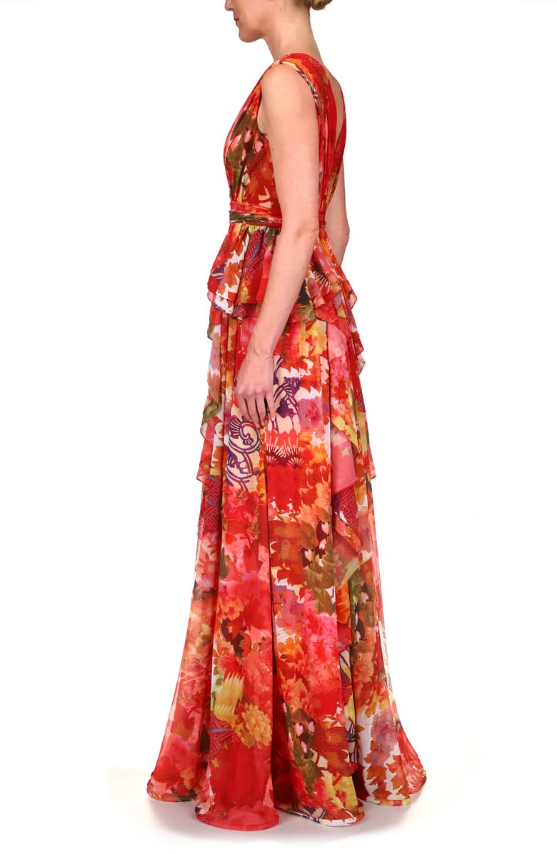 Badgley Mischka Collection Badgley Mischka Print Georgette Gown, Alternate, color, Red Multi