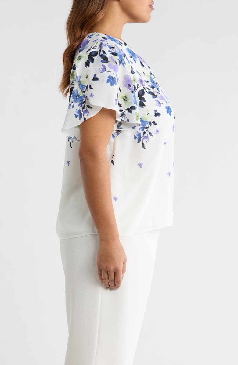 KASPER Flutter Sleeve Top, Alternate, color, Lily White Multi