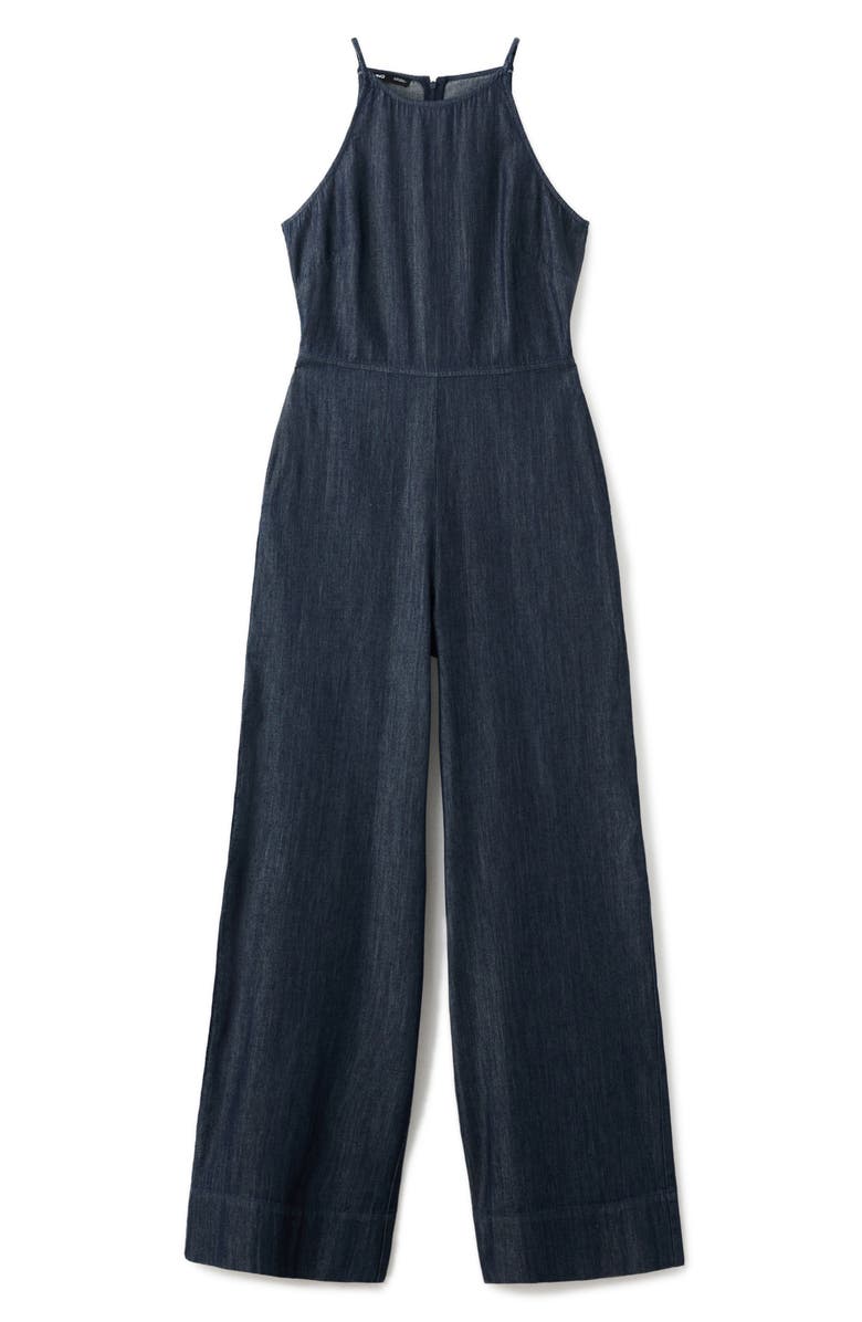 MANGO Chambray Wide Leg Jumpsuit, Alternate, color, Open Blue