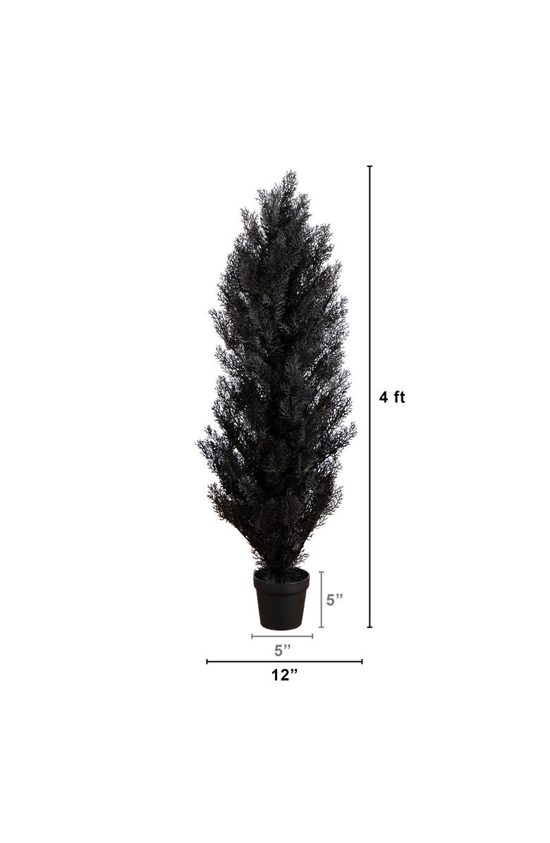 NEARLY NATURAL 4-ft UV Resistant Artificial Halloween Black Cedar Tree, Alternate, color, Black