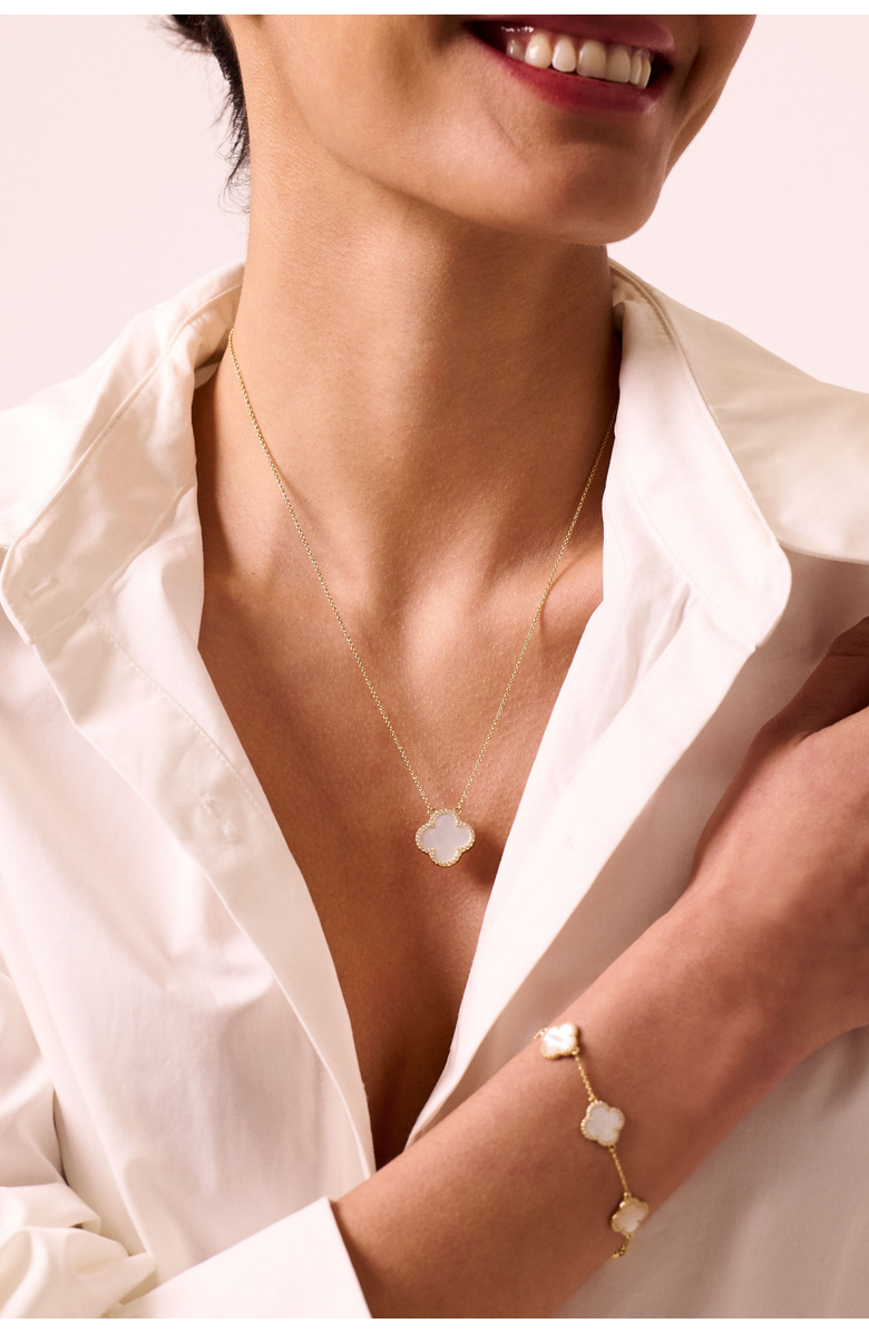 Electric Picks Icon White Clover Bracelet and Necklace - Set of 2, Alternate, color, White