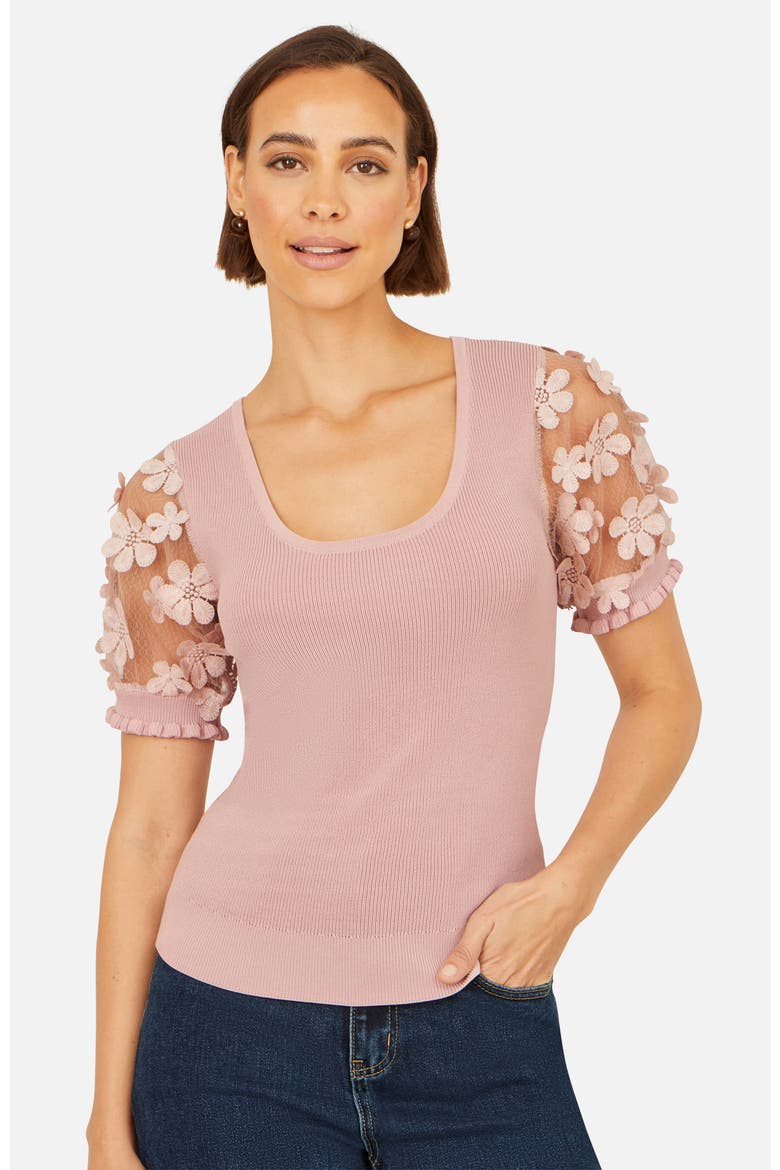 Floral Applique Knitted Top, Alternate, color, Blush