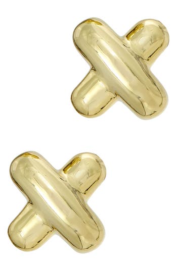 Savvy Cie Jewels Puffy X Stud Earrings In Gold