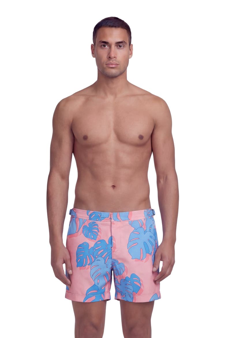 Monstera Floral Tailored Mens Swim Short, Main, color, MONSTERA FLORAL CORAL