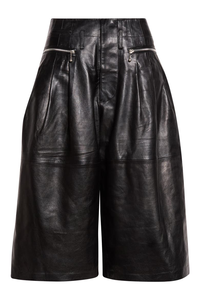 Triple Pleat Leather Culottes, Main, color, BLACK