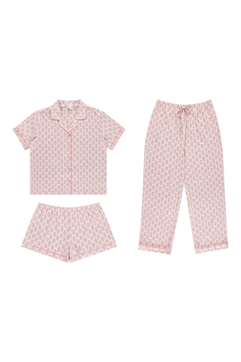 Brenna Piped 3-Piece Pajamas, Alternate, color, PINK