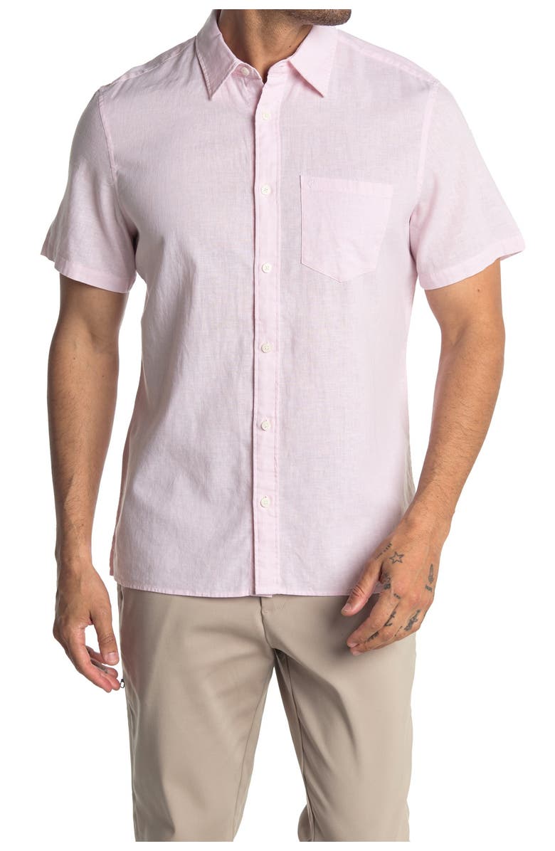 Calvin Klein Short Sleeve Stretch Linen Shirt, Main, color,