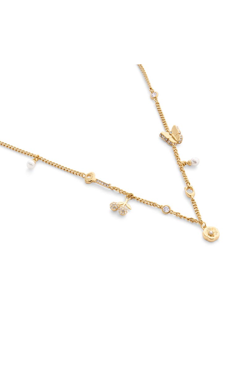 COACH Pavé & Imitation Pearl Station Necklace, Alternate, color, Shiny Gold