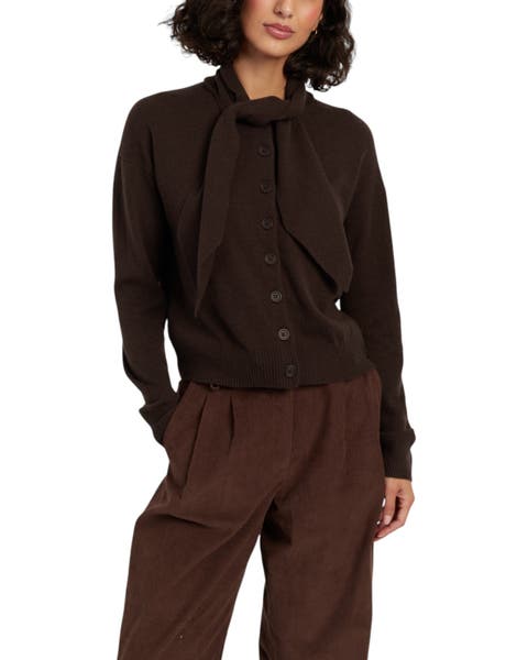 Wool-cashmere Tie Neck Cardigan