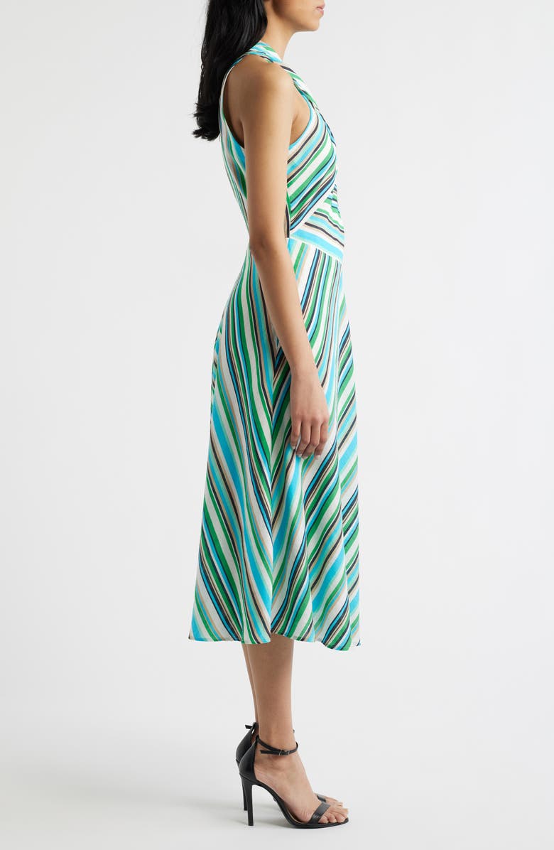 Tahari ASL Stripe Cross Neck Midi Dress, Alternate, color, Parakeet Multi