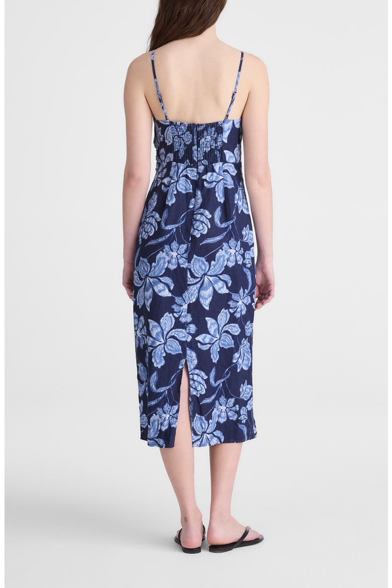 Sharona Ruched Linen Midi Dress, Alternate, color, CLASSIC INDIGO
