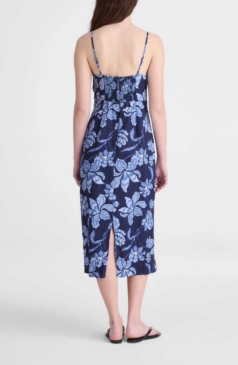 Madewell Sharona Ruched Linen Midi Dress, Alternate, color, Classic Indigo