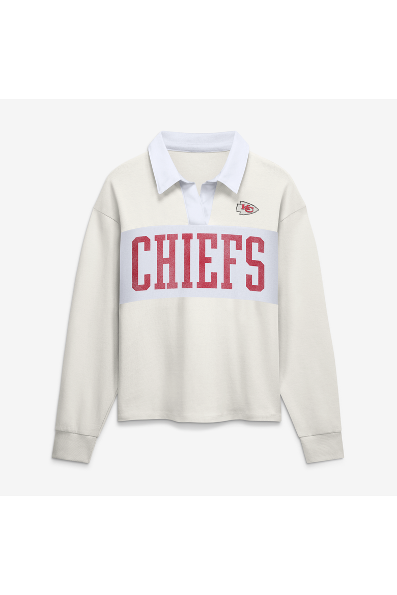 Women's Fanatics Cream Kansas City Chiefs Heritage Play Action Rugby Long Sleeve Polo, Main, color, Cream