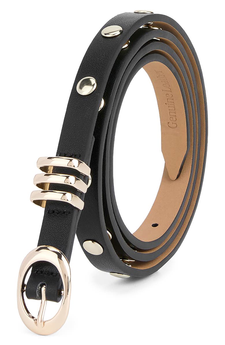 Ettika Skinny Studded Leather Belt, Alternate, color, Black
