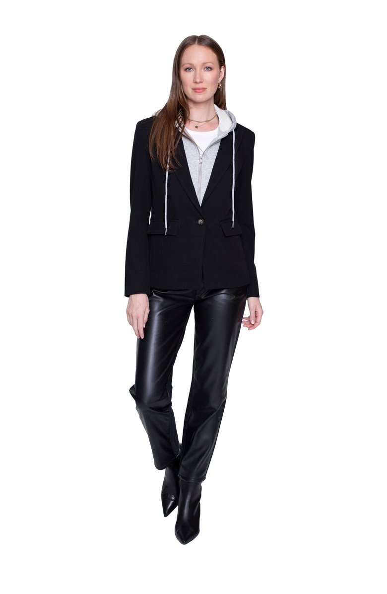BLUE REVIVAL Hooded Helen Blazer in Black and Heather Cement, Alternate, color,