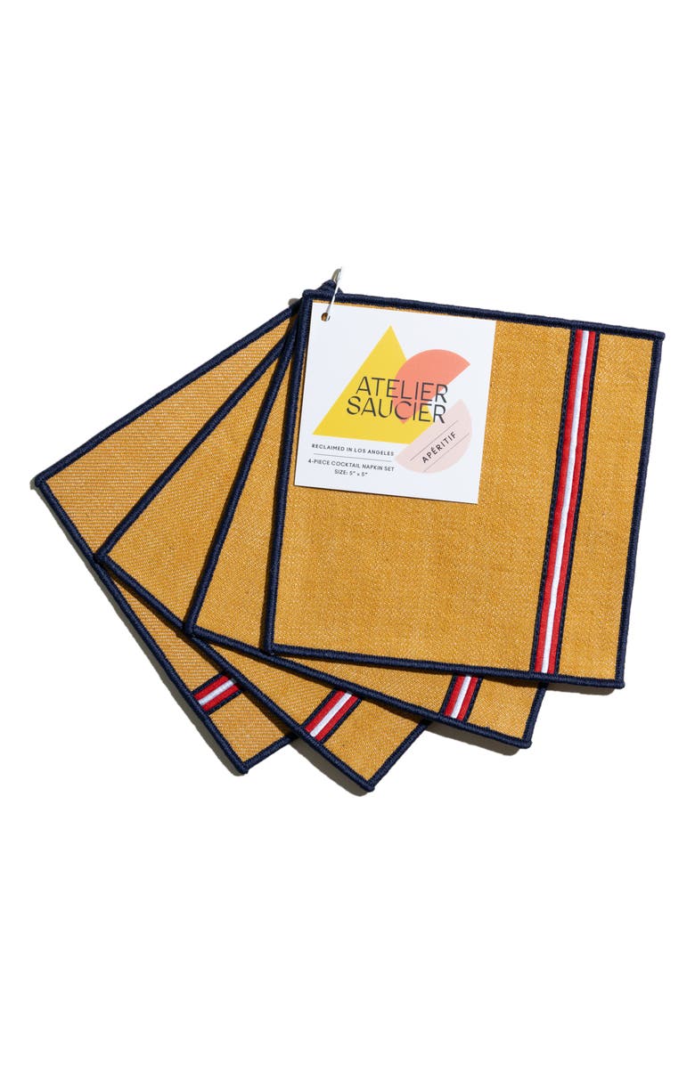 ATELIER SAUCIER Universtiy Set of 4 Cocktail Napkins, Alternate, color, 