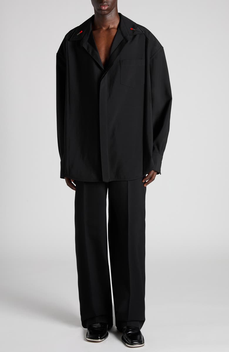 Bottega Veneta Light Wool Button-Up Shirt with Enameled Matchsticks, Alternate, color, 1000 Black