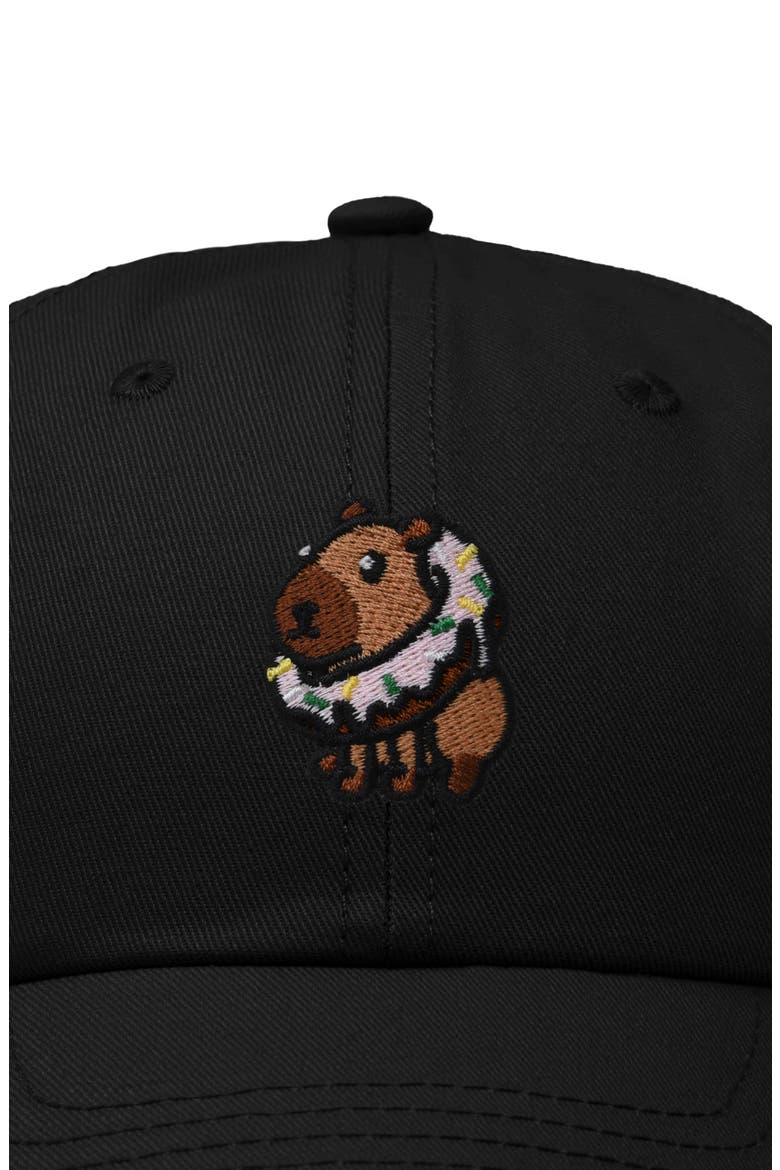 Capybara Donut Embroidered Cap, Alternate, color, Black