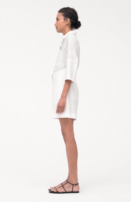 Another Tomorrow Pleated Linen Shorts In White