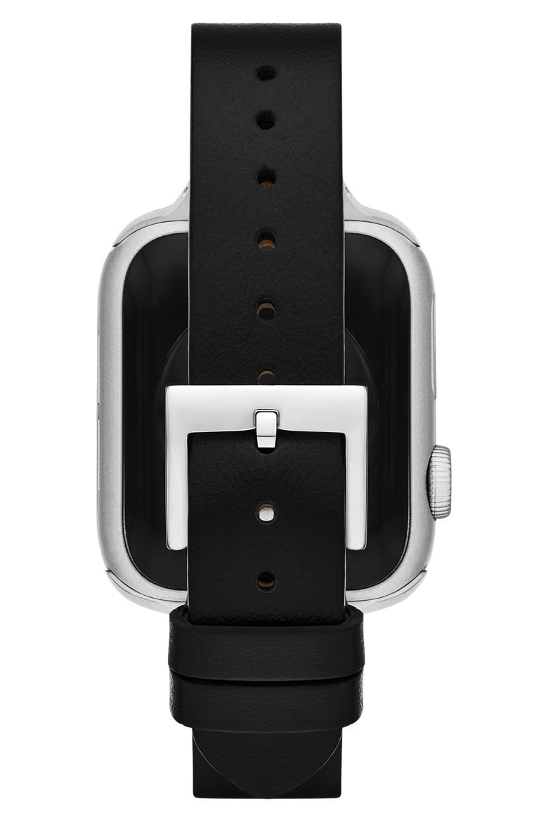 The 'T' Leather 14mm Apple Watch® Watchband, Alternate, color, BLACK