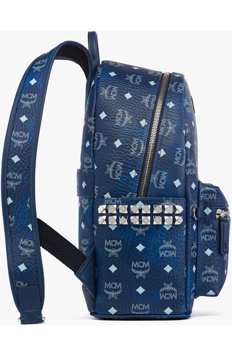 MCM Stark Side Studs Backpack in Visetos, Alternate, color, Blue