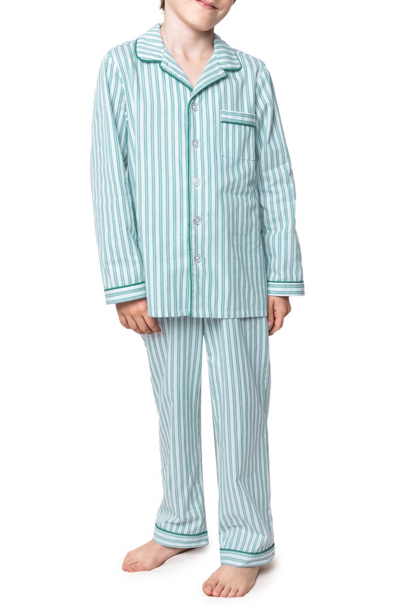 Petite Plume Kids' Emerald Ticking Stripe Two-Piece Pajamas, Alternate, color, 