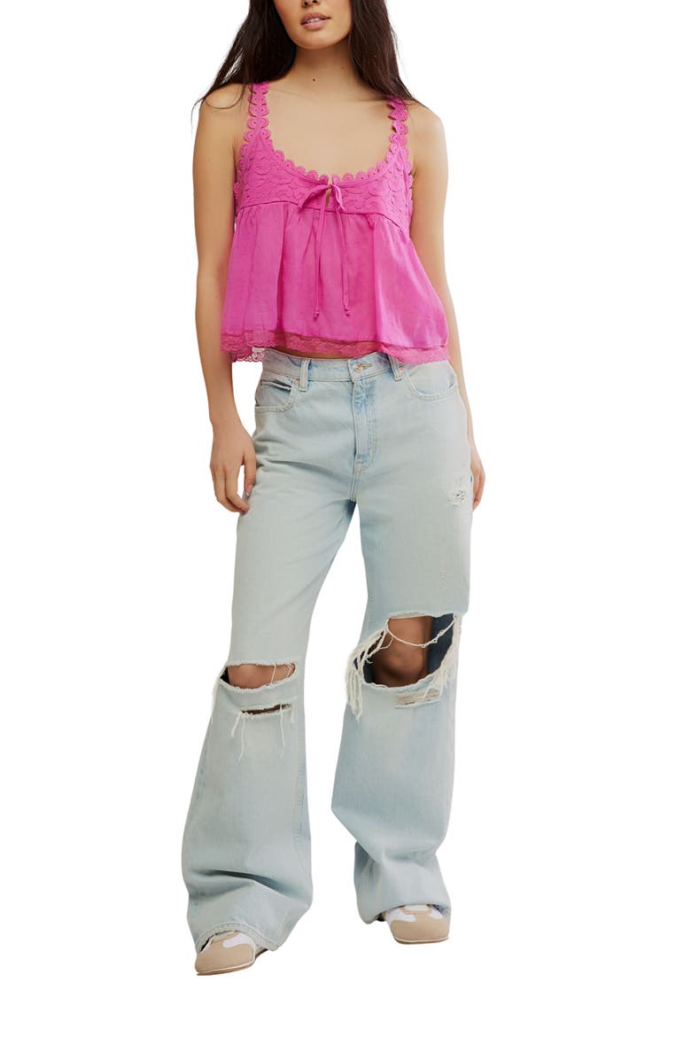 Stevie Lace Accent Cotton Camisole, Alternate, color, HIBISCUS PINK