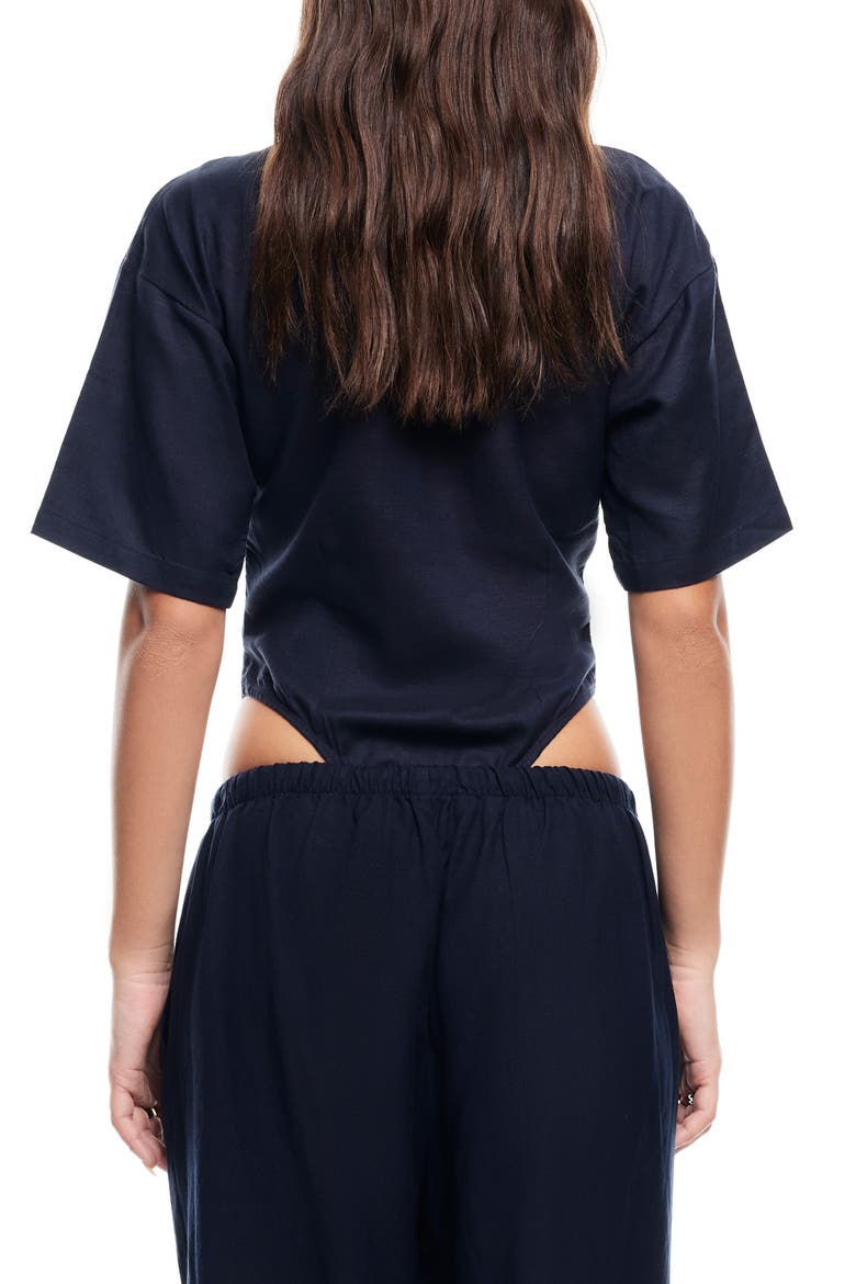 Azure Linen Blend Bodysuit, Alternate, color, NAVY