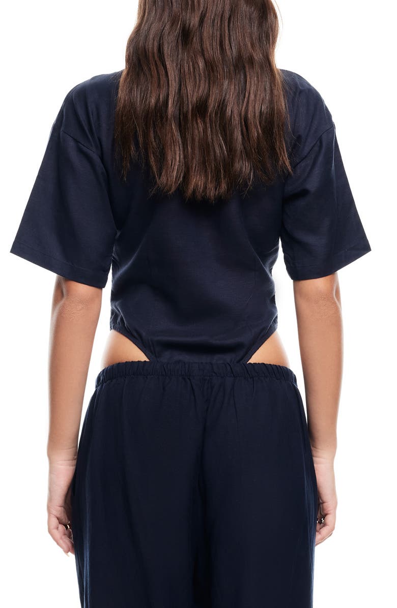 LIONESS Azure Linen Blend Bodysuit, Alternate, color, Navy