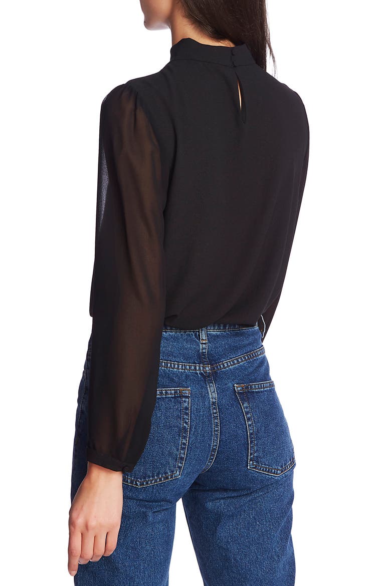 Keyhole Neck Sheer Sleeve Blouse, Alternate, color, RICH BLACK