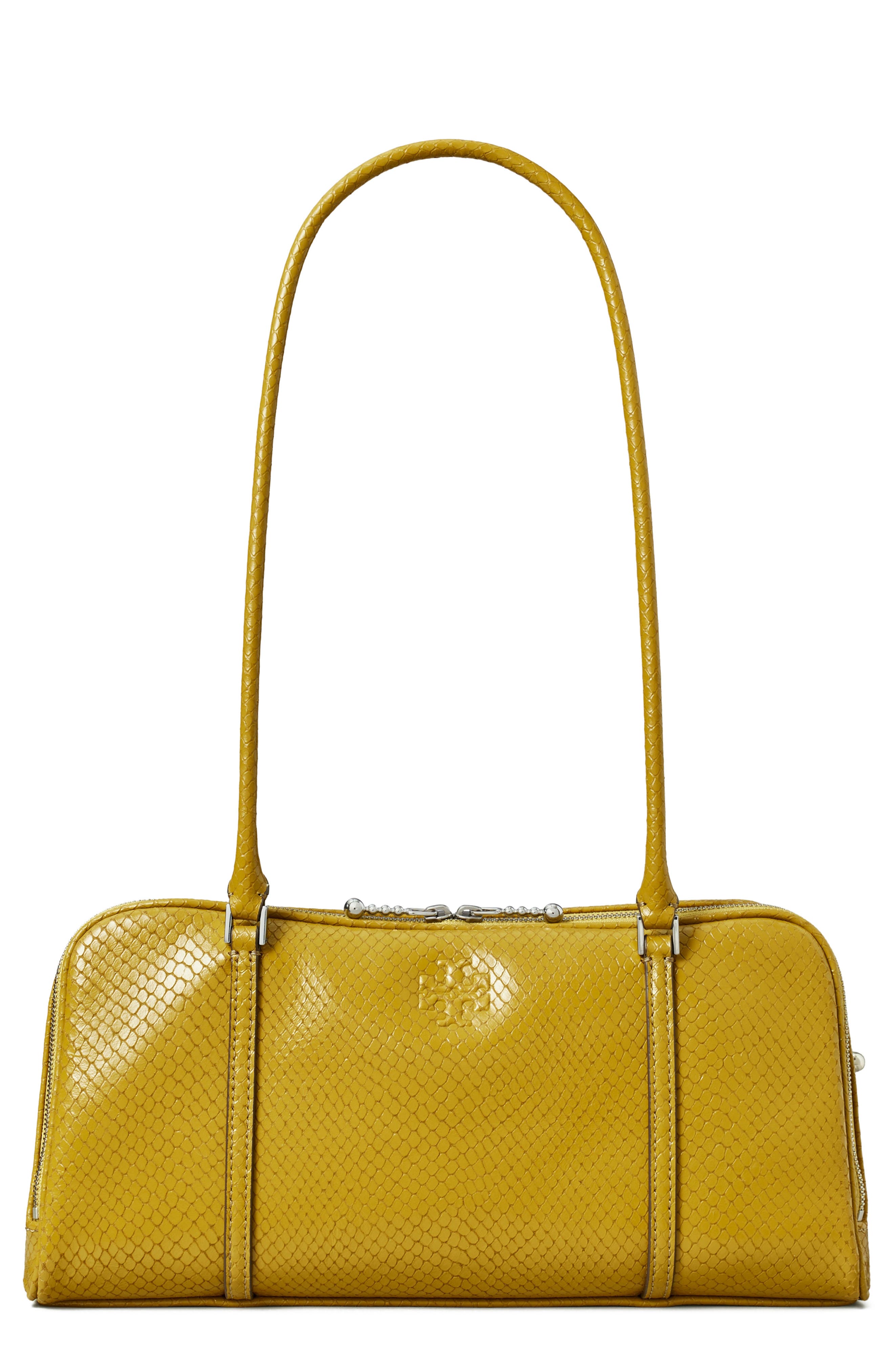 Tory Burch Marshmallow Croc Embossed LeatherShoulder Bag, Main, color, Island Palm