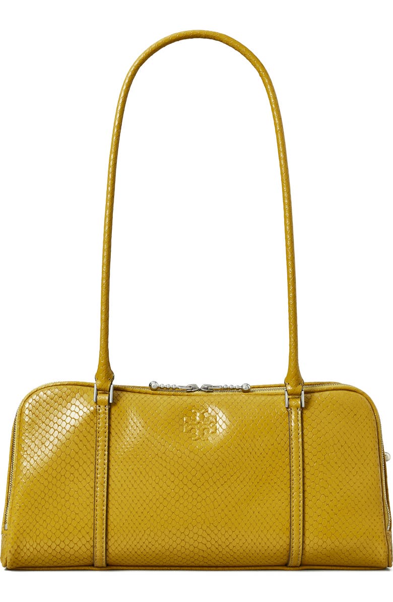 Tory Burch Marshmallow Croc Embossed LeatherShoulder Bag, Main, color, Island Palm