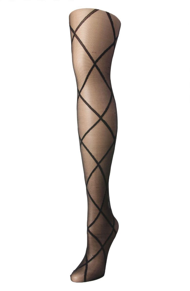 MeMoi Diamond Sheer Tights, Alternate, color, Black/Black