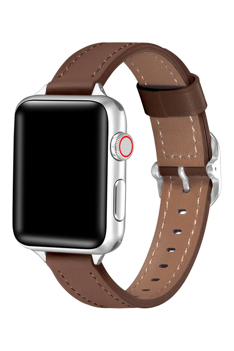 Carmen Skinny Leather Apple Watch® Watchband, Alternate, color, CHOCOLATE BROWN