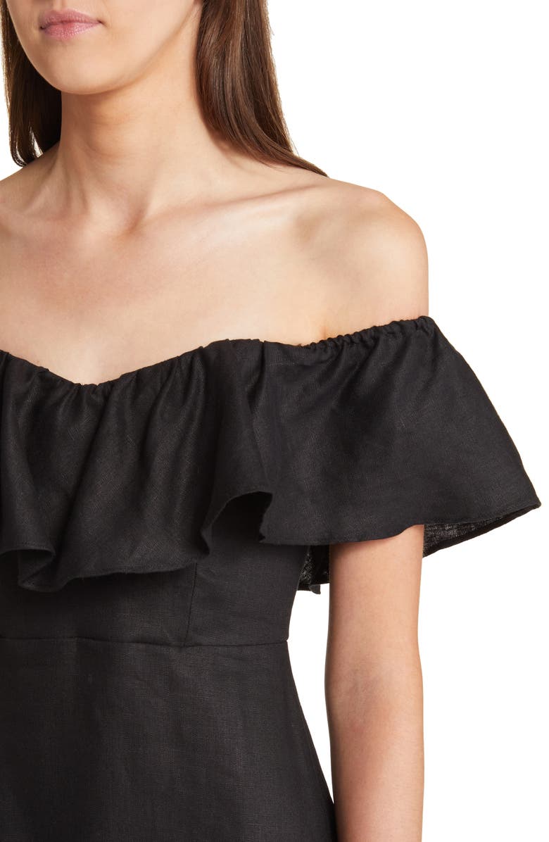Reformation Baela Ruffle Off the Shoulder Linen Dress, Alternate, color,