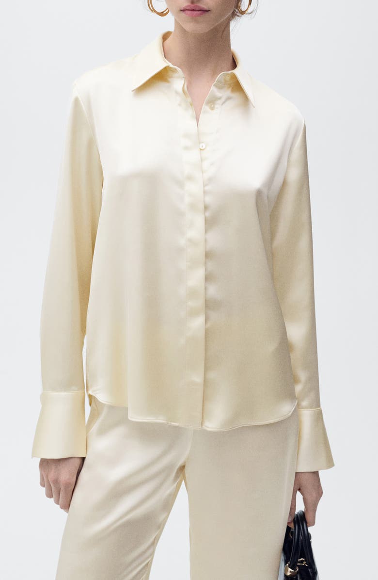 MANGO Regular Fit Satin Shirt, Main, color, Ecru