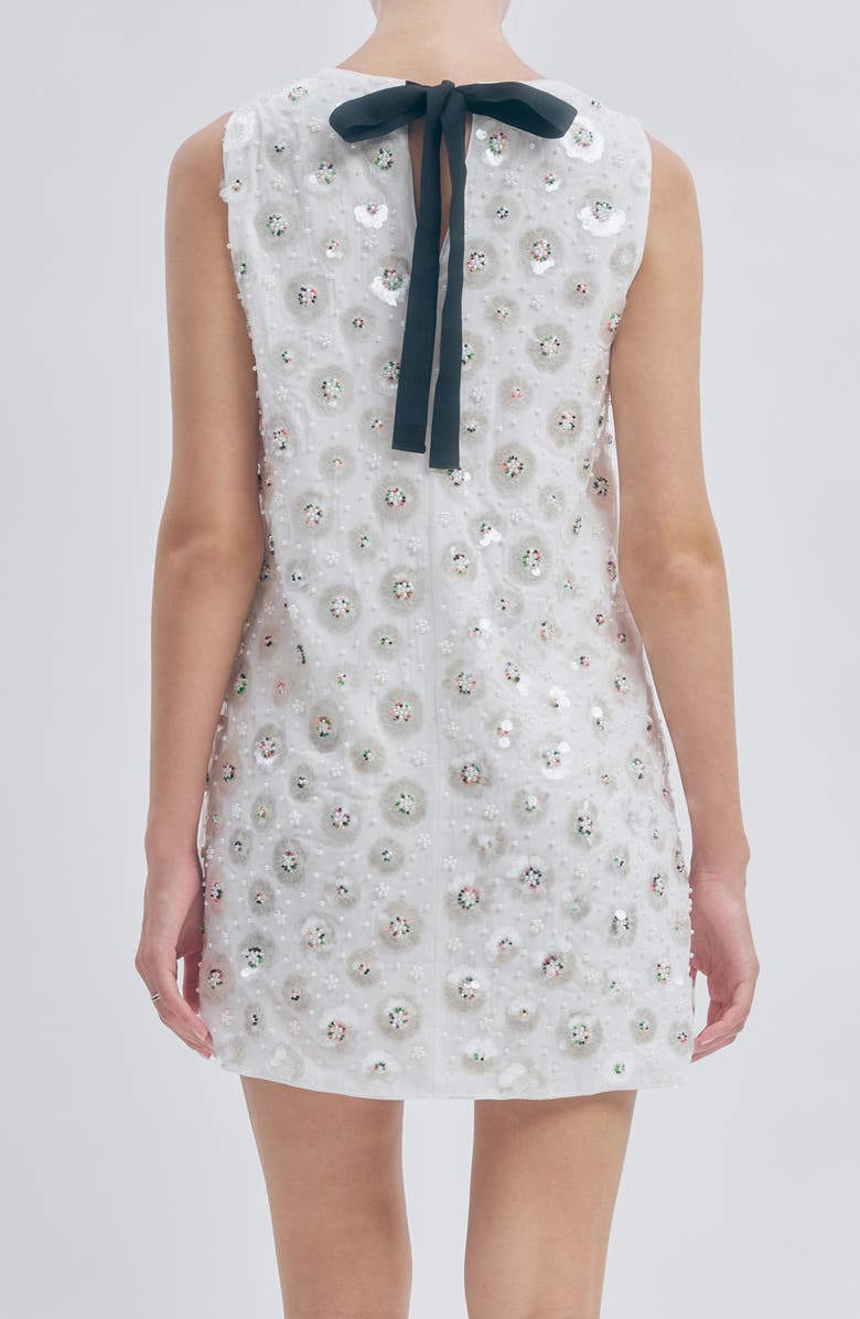 MAUDE CLUB Luella Bead & Sequin Embellished Tie Neck Minidress, Alternate, color, Embellished White