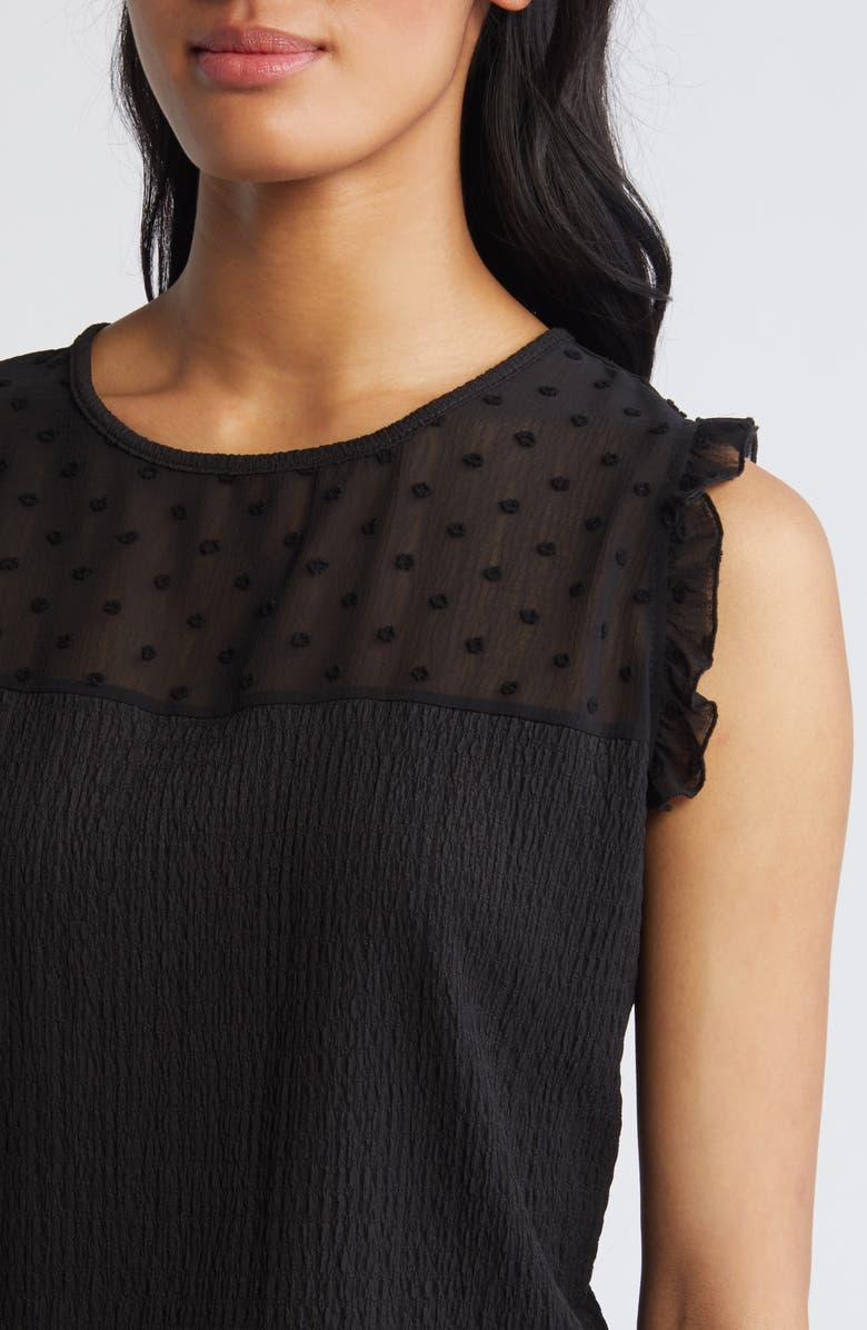 Loveappella Ruffle Clip Dot Smocked Shell, Alternate, color,