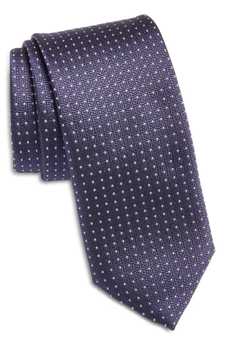 BOSS Dot Print Silk Blend Tie, Main, color, Dk Bu